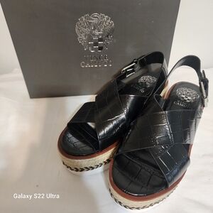 Vince Camuto Marietten Black Tan Leather Platform Sandals Size 6